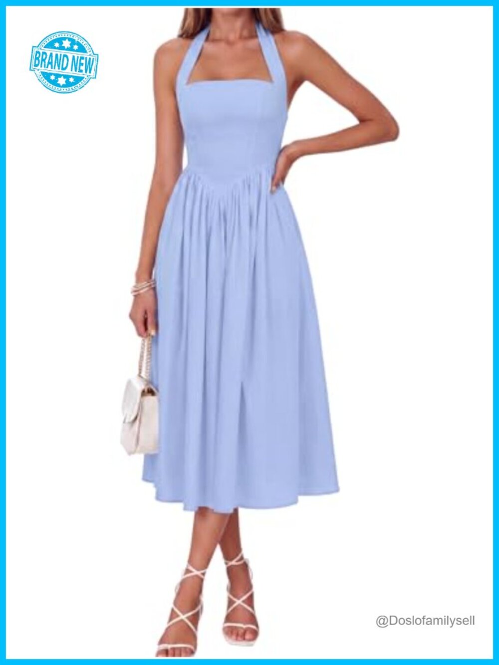 Halter Corset Midi Dress A-Line Backless Wedding Guest